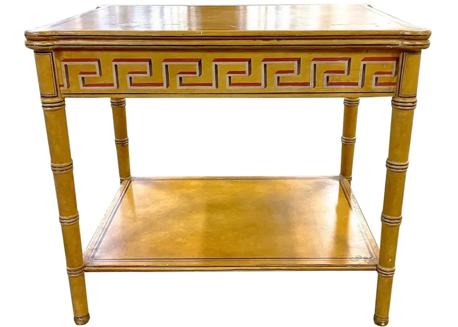 Painted Greek Key Side Table - Vermilion Designs - Yellow