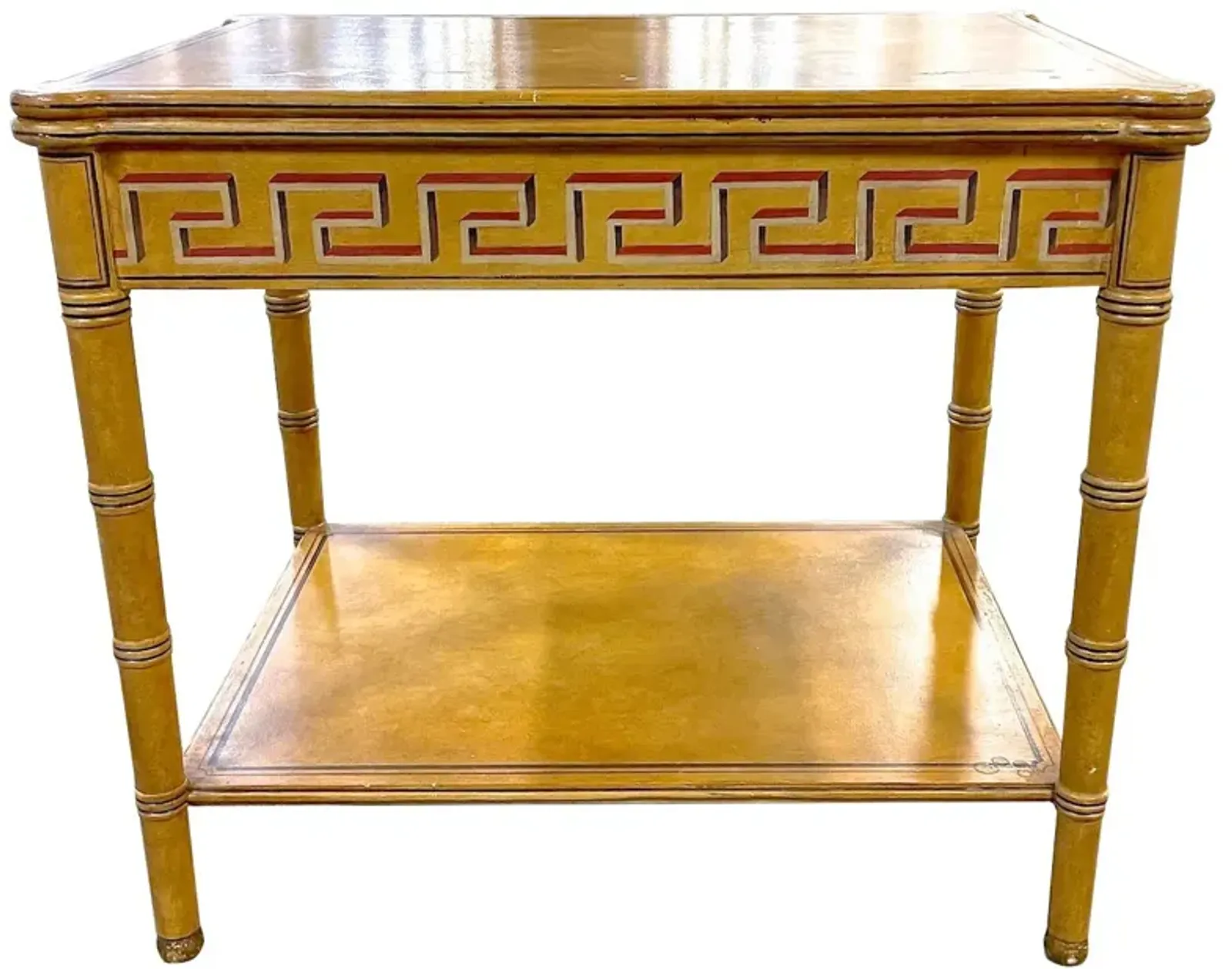 Painted Greek Key Side Table - Vermilion Designs - Yellow