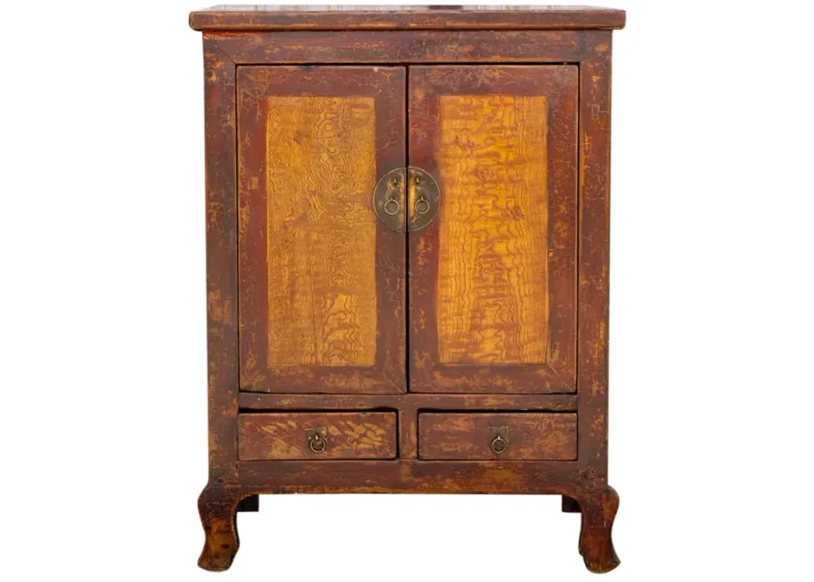 Early 20th C. Asian Burr Elm Cabinet - de-cor - red