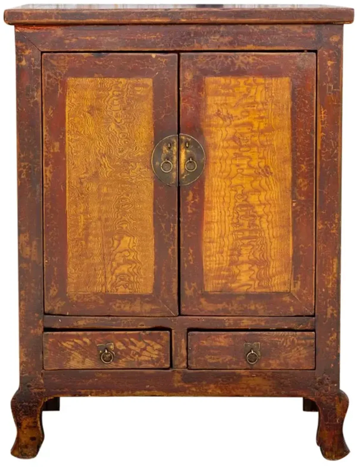 Early 20th C. Asian Burr Elm Cabinet - de-cor - red