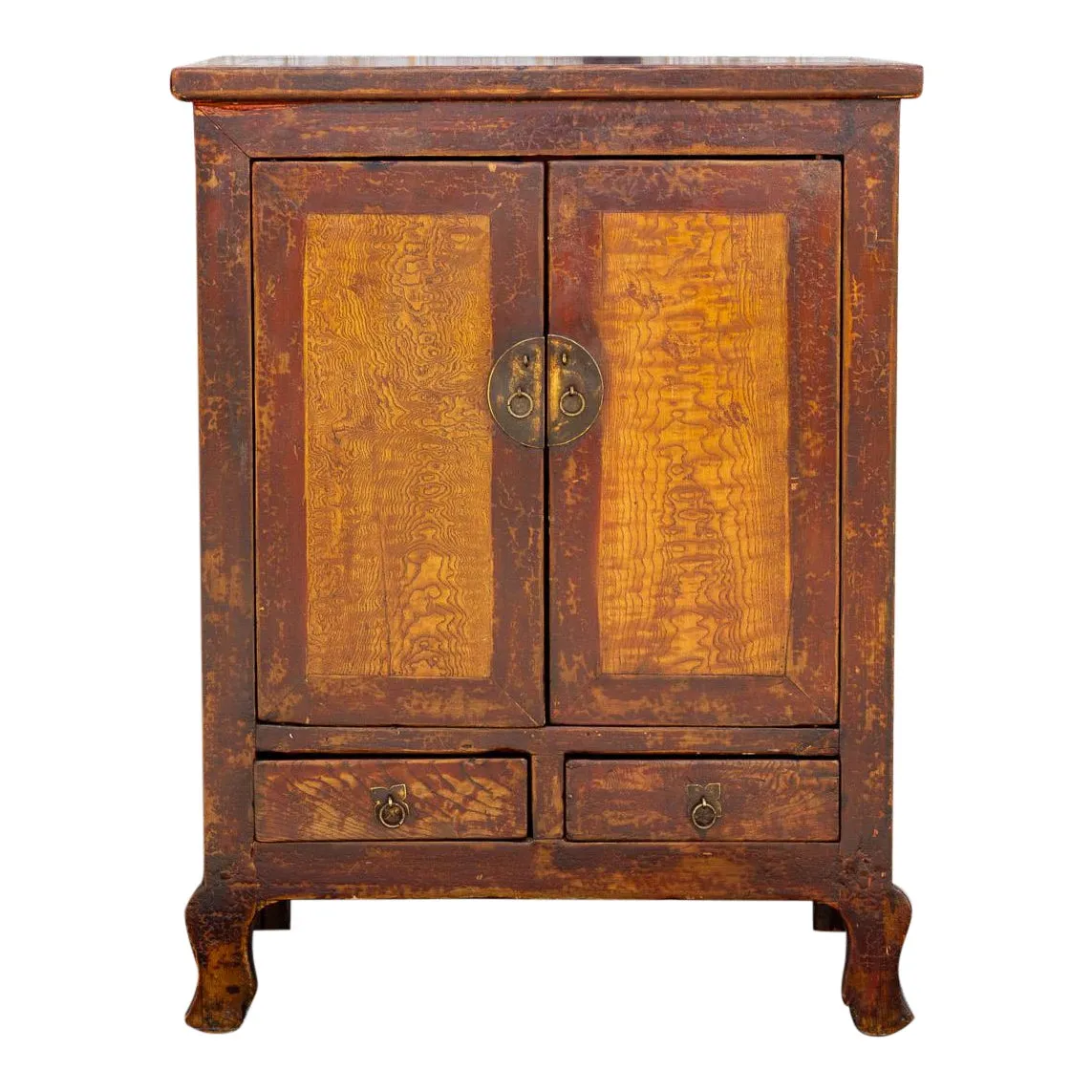 Early 20th C. Asian Burr Elm Cabinet - de-cor - red