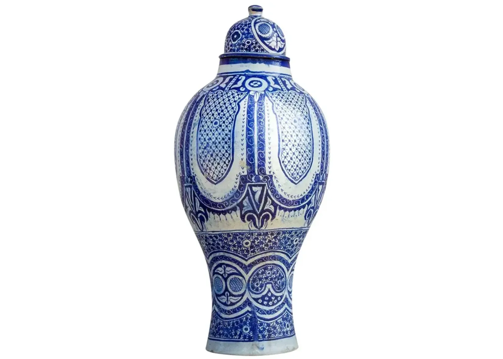 Vintage Blue & White Moroccan Jar - de-cor - Handcrafted