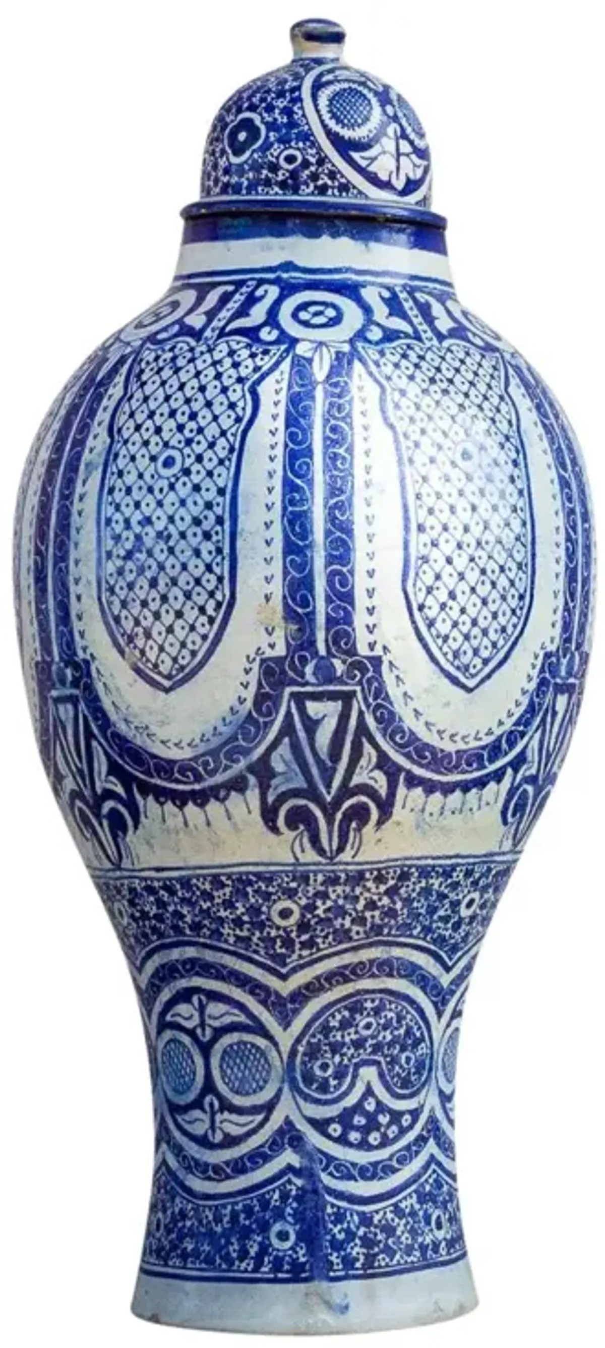 Vintage Blue & White Moroccan Jar - de-cor - Handcrafted