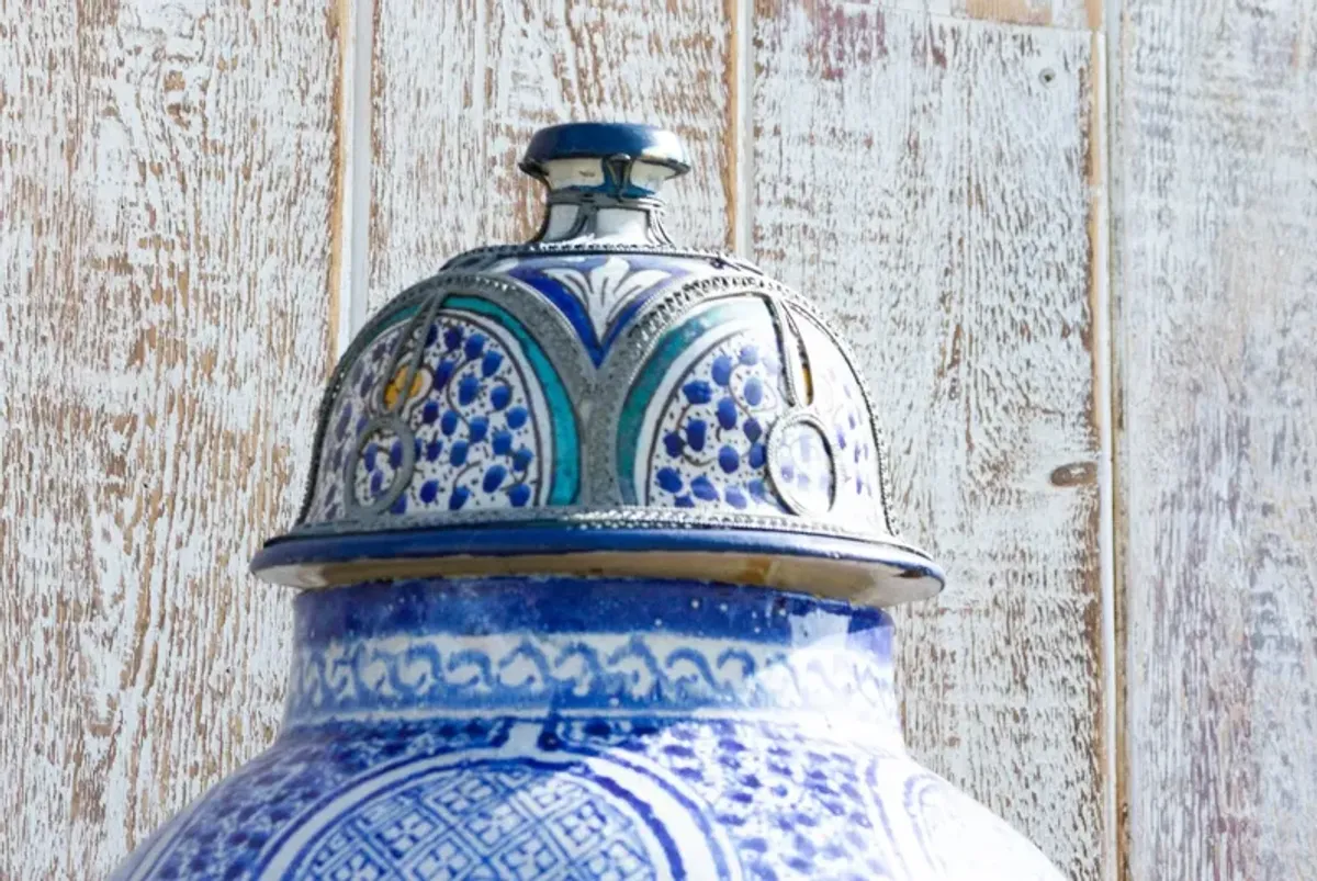 Tall Vintage Fez Moroccan Jar - de-cor - Handcrafted - Blue