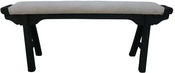 Vintage Antique Shandong Upholstered Elm Bench - Beige