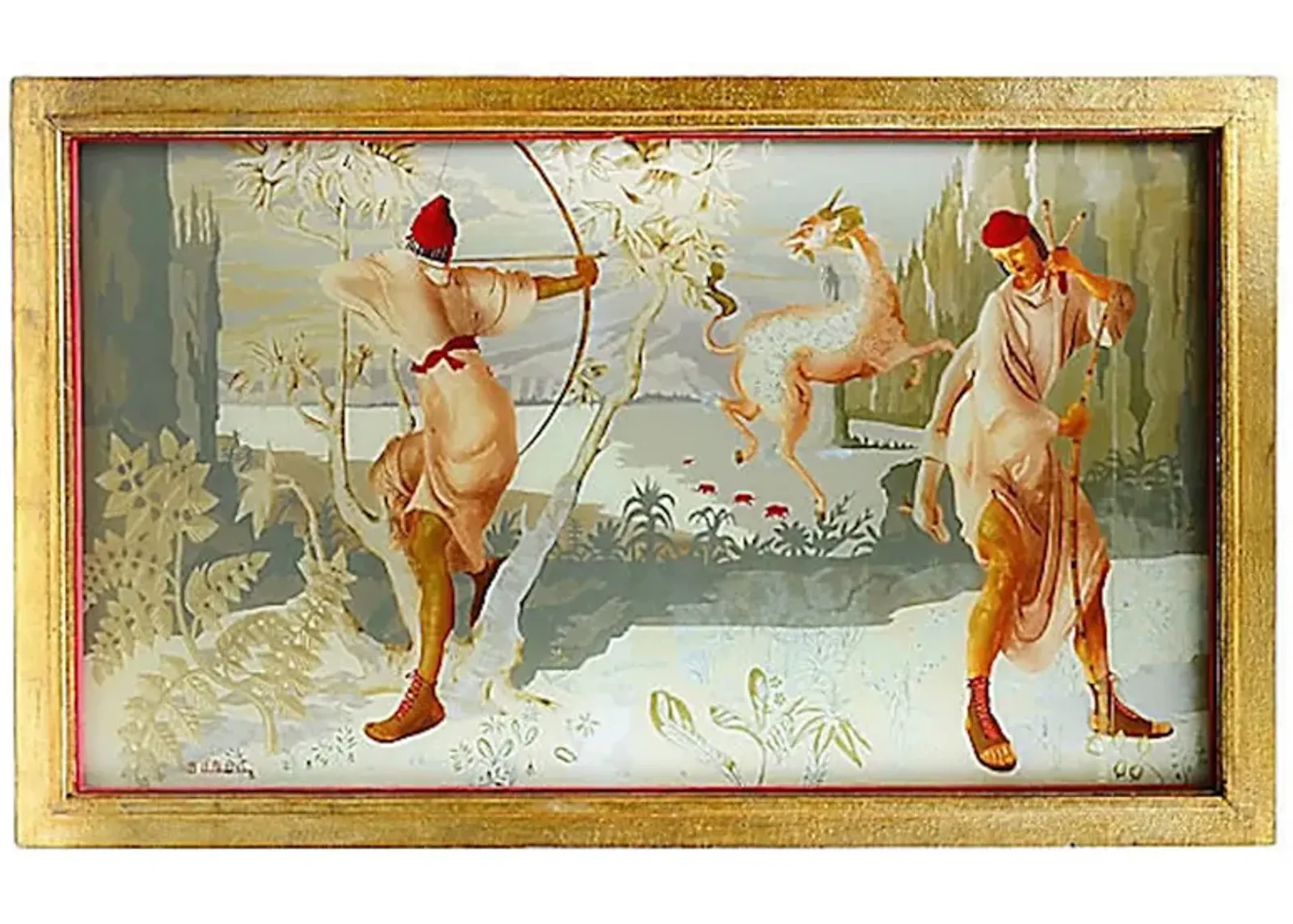 French Art Deco Verre Eglomis Painting - Vermilion Designs - Gold