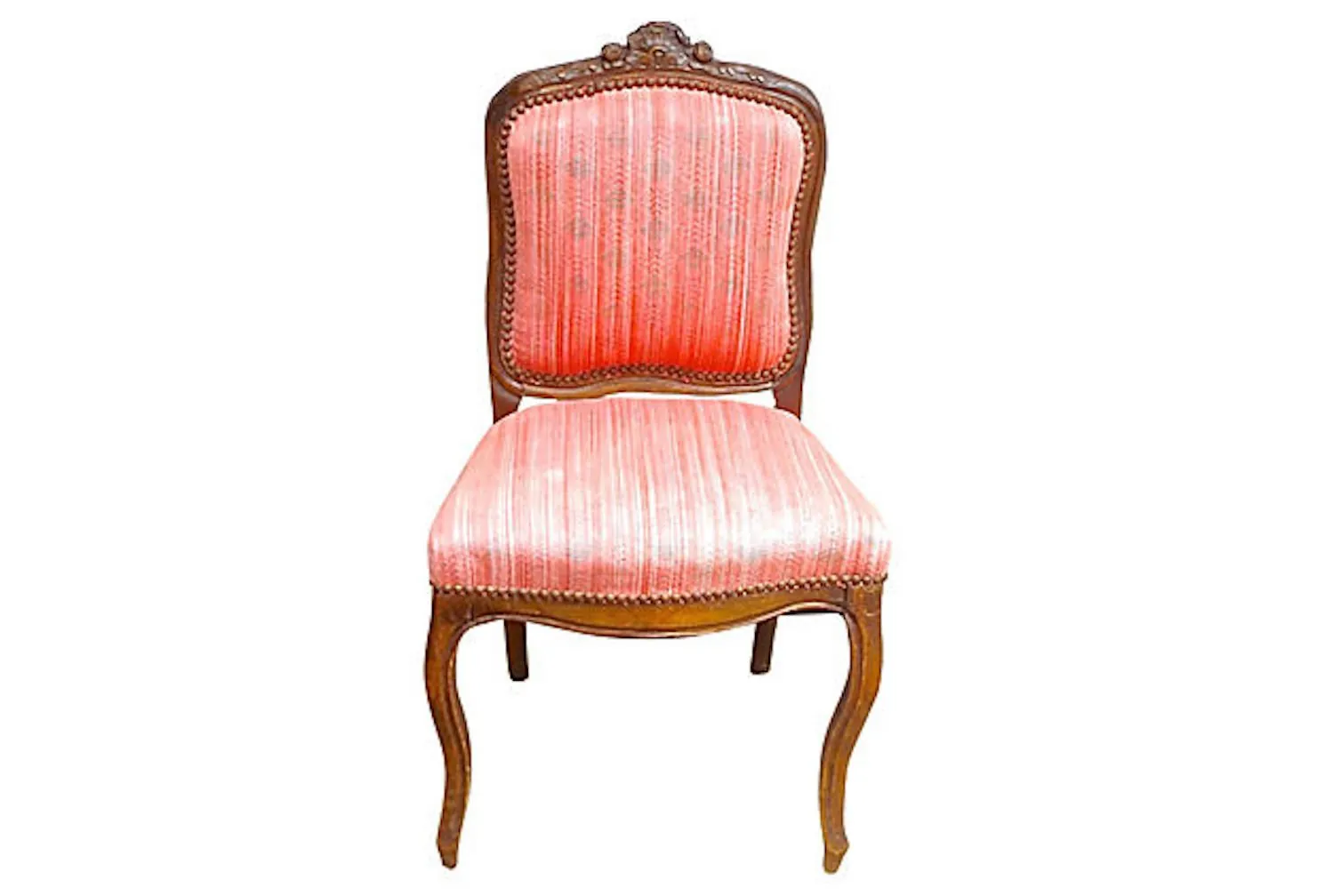 Carved & Upholstered French Side Chair - Vermilion Designs - pink