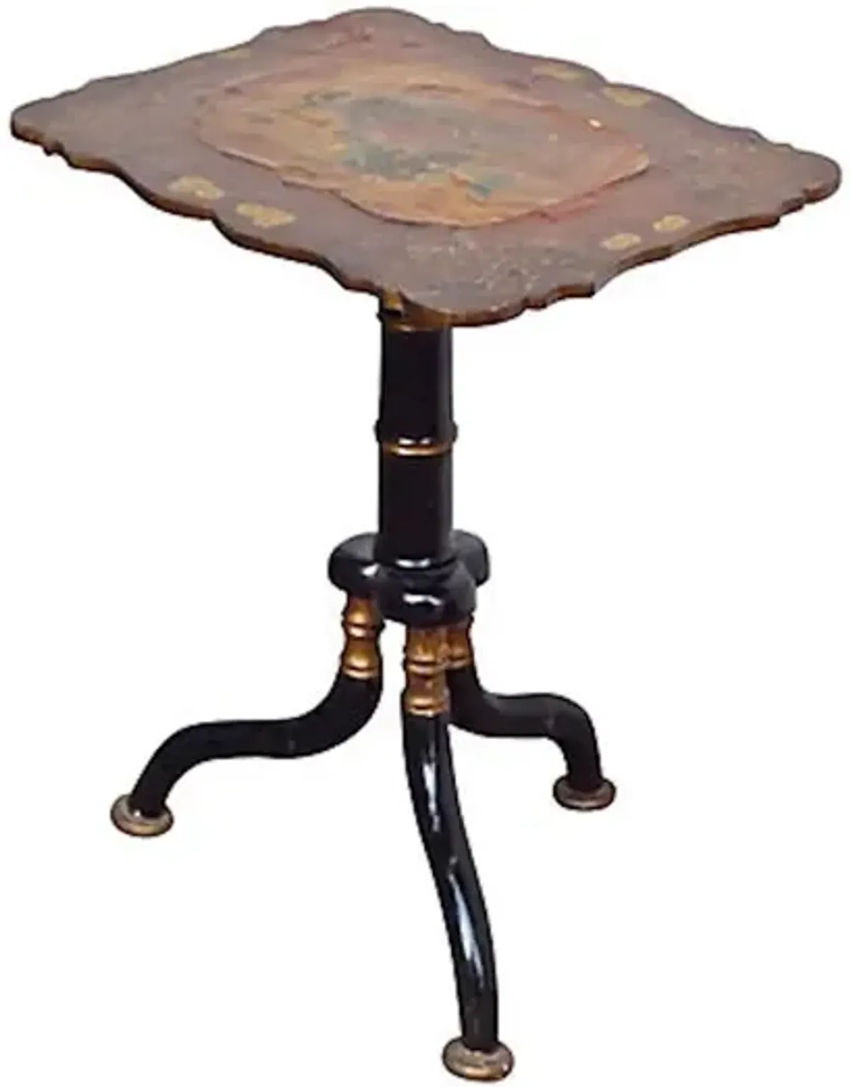 Antique Side Table with Papier-Mâché - Vermilion Designs - Brown