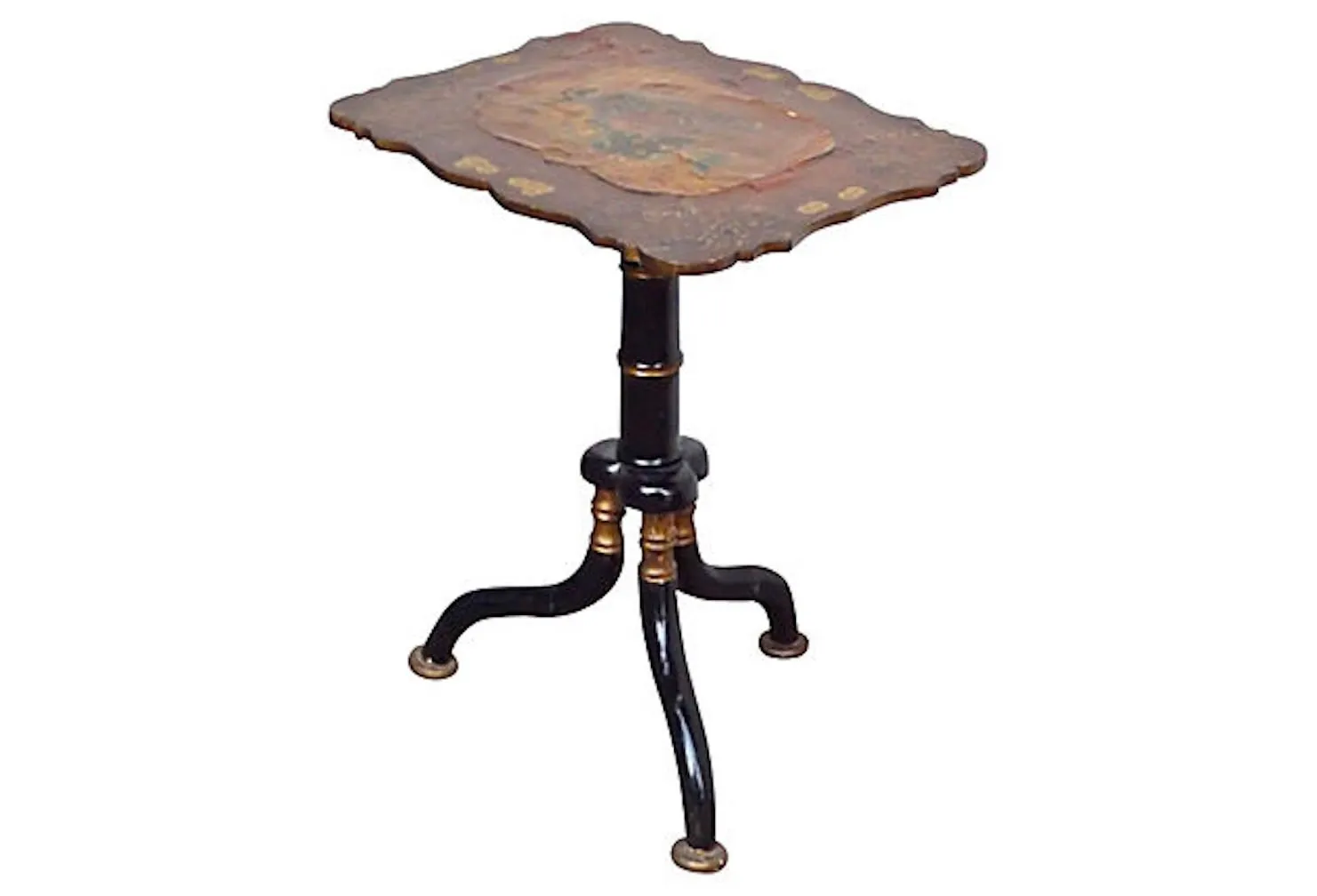 Antique Side Table with Papier-Mâché - Vermilion Designs - Brown