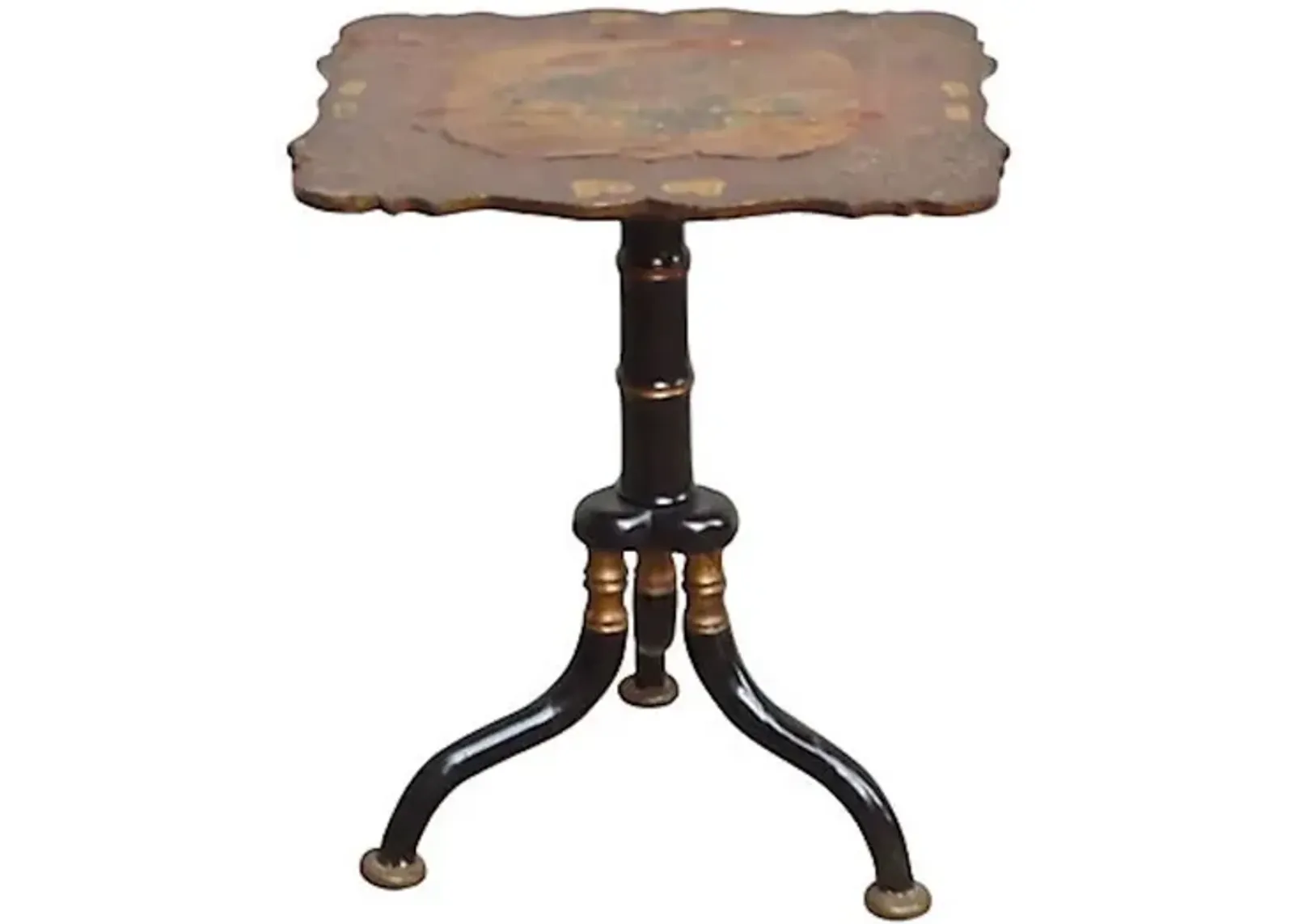 Antique Side Table with Papier-M ché - Vermilion Designs - Brown