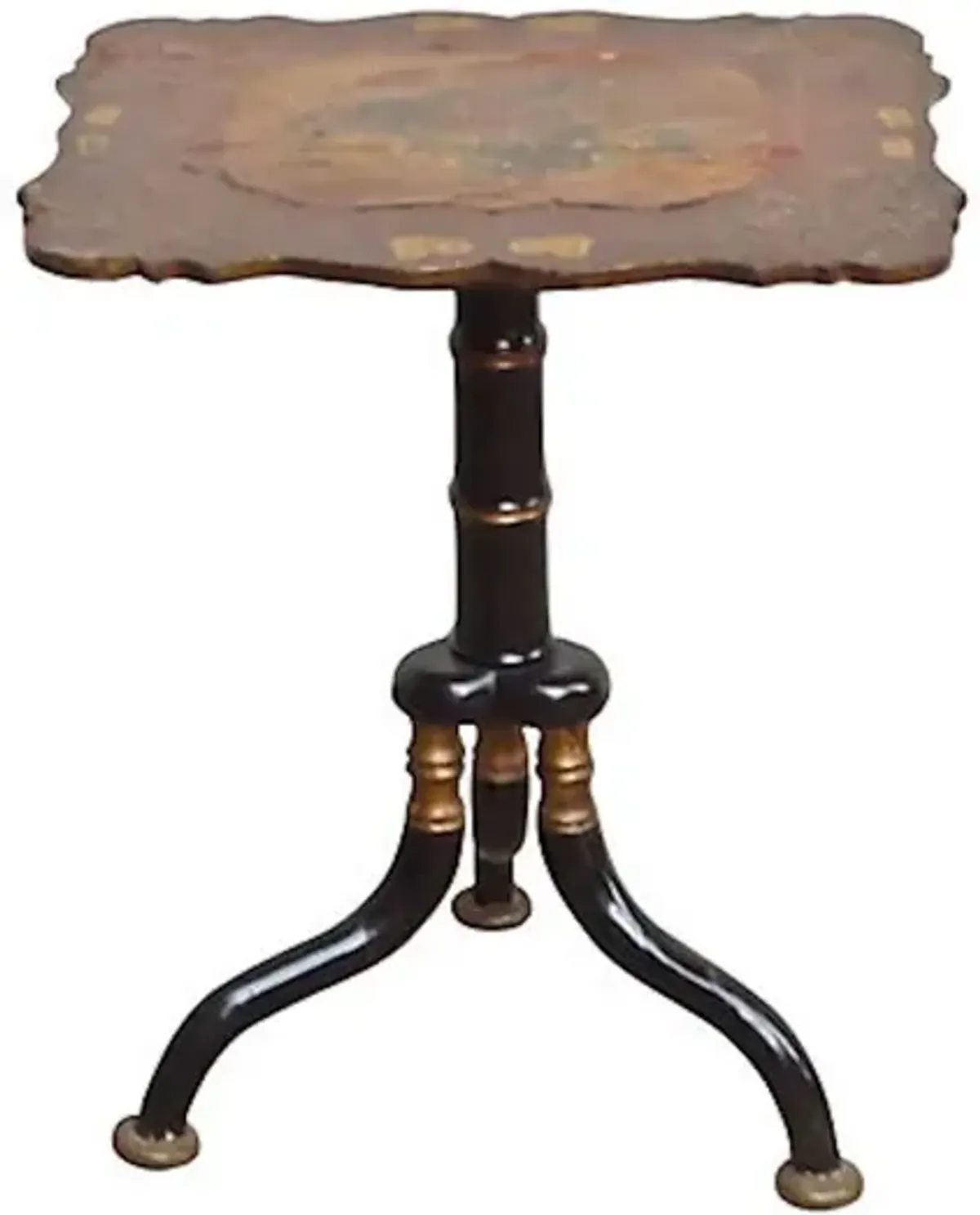 Antique Side Table with Papier-Mâché - Vermilion Designs - Brown