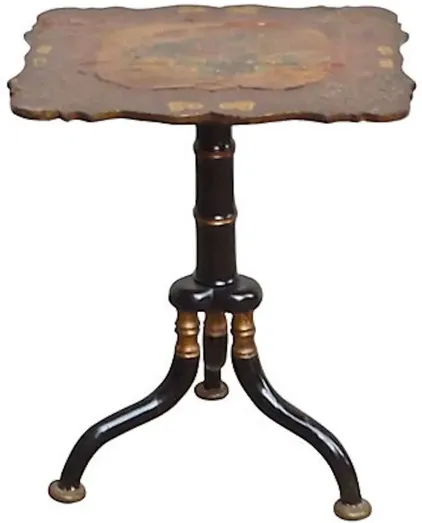 Antique Side Table with Papier-Mâché - Vermilion Designs - Brown