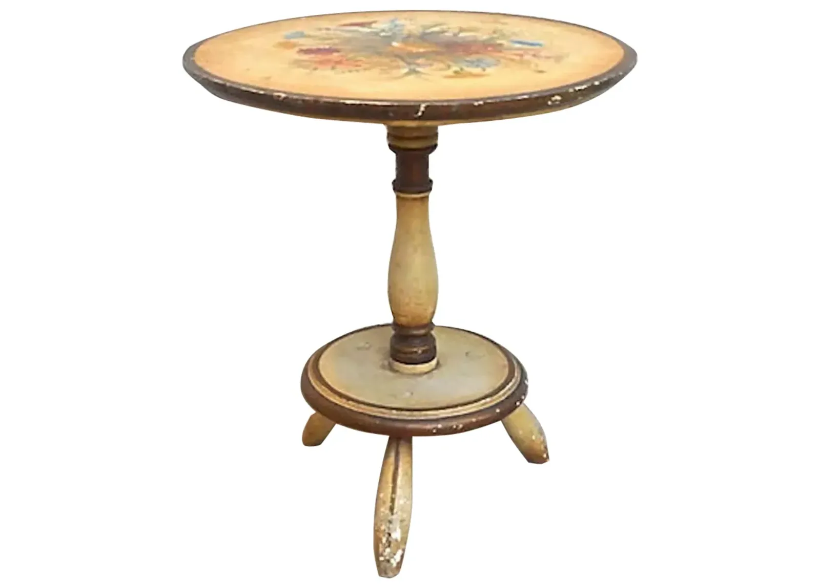 Italian Hand-Painted Floral Footstool - Vermilion Designs - Beige