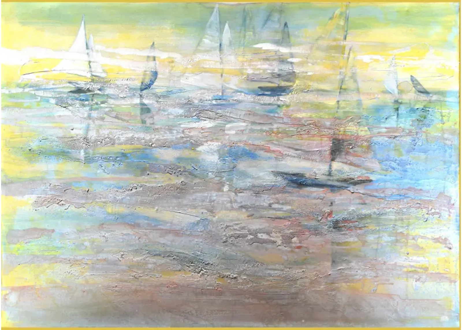 Large Abstract Seascape with Sailboats - Antiquarian Art Company - Green