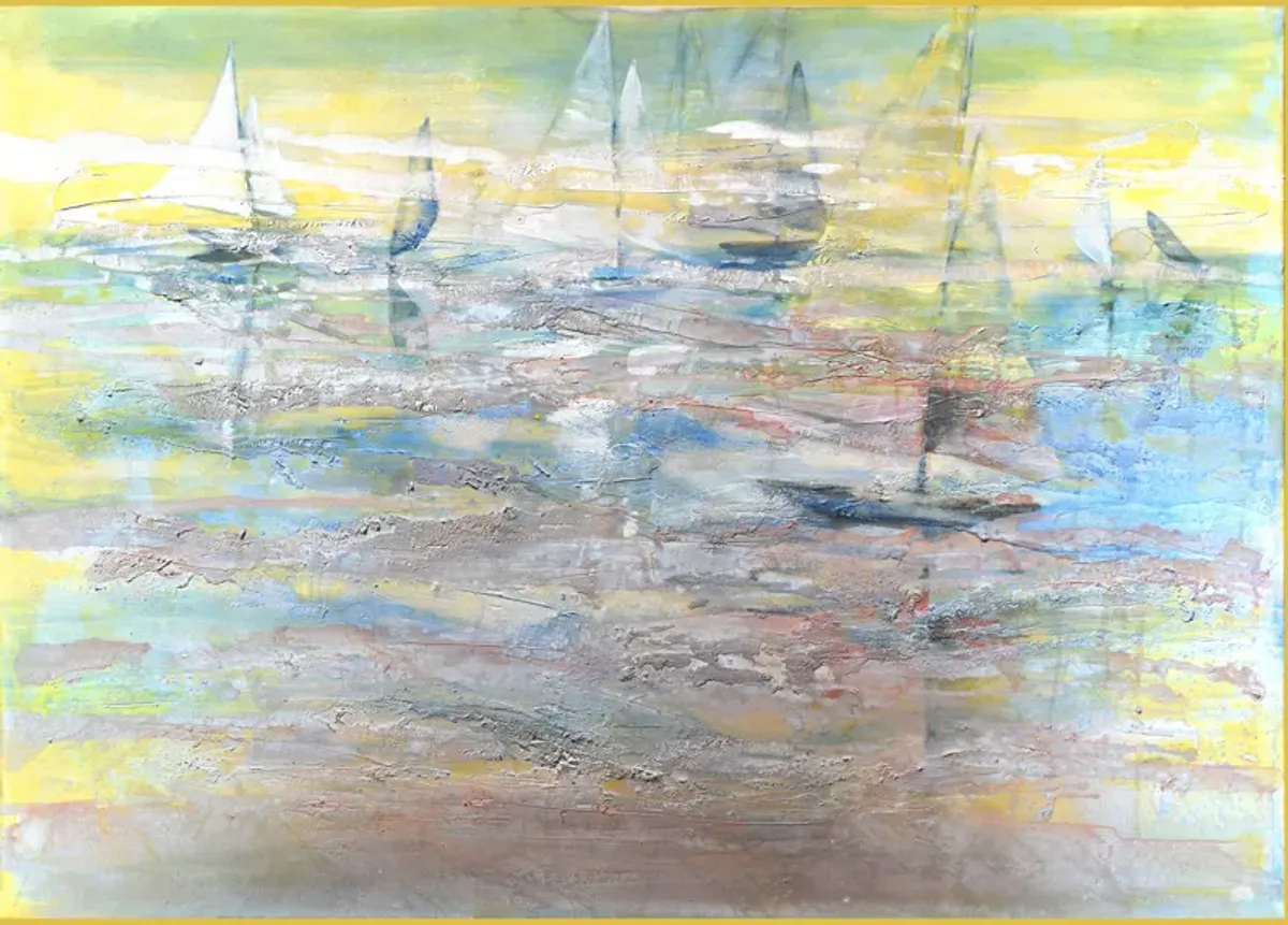 Large Abstract Seascape with Sailboats - Antiquarian Art Company - Green