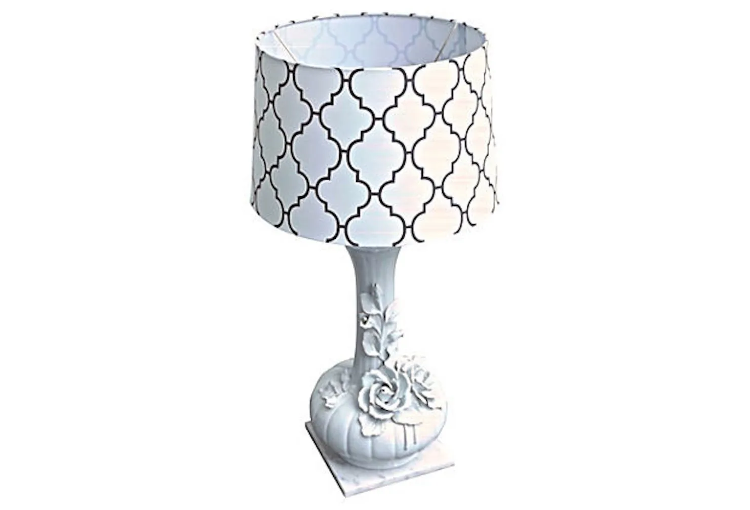 Large Italian Porcelain Rose Lamp - Vermilion Designs