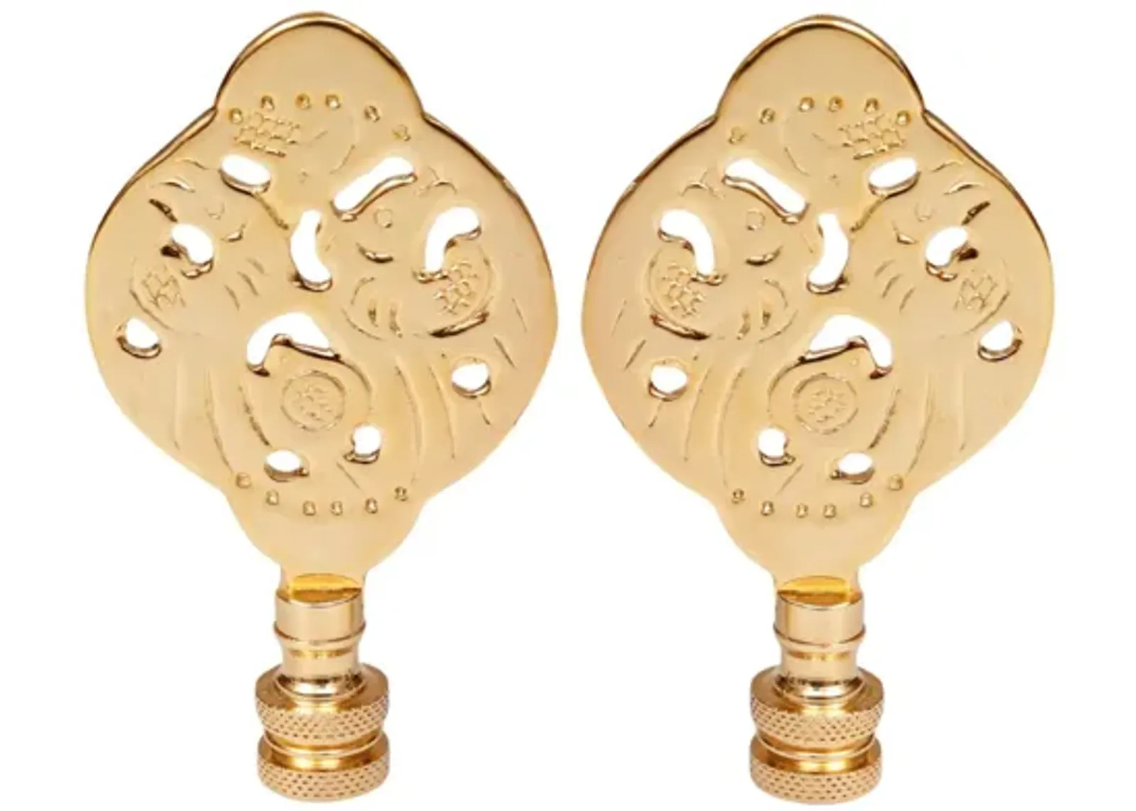 Chinoiserie Brass Lamp Finials - Set of 2 By Interesting Things - Gold - Fits a standard size lamp harp