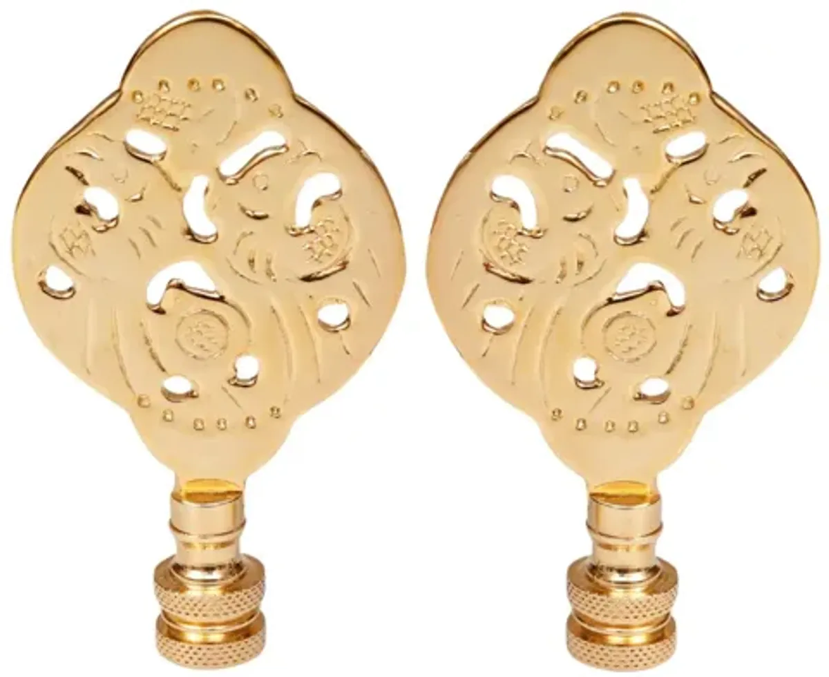 Chinoiserie Brass Lamp Finials - Set of 2 By Interesting Things - Gold - Fits a standard size lamp harp