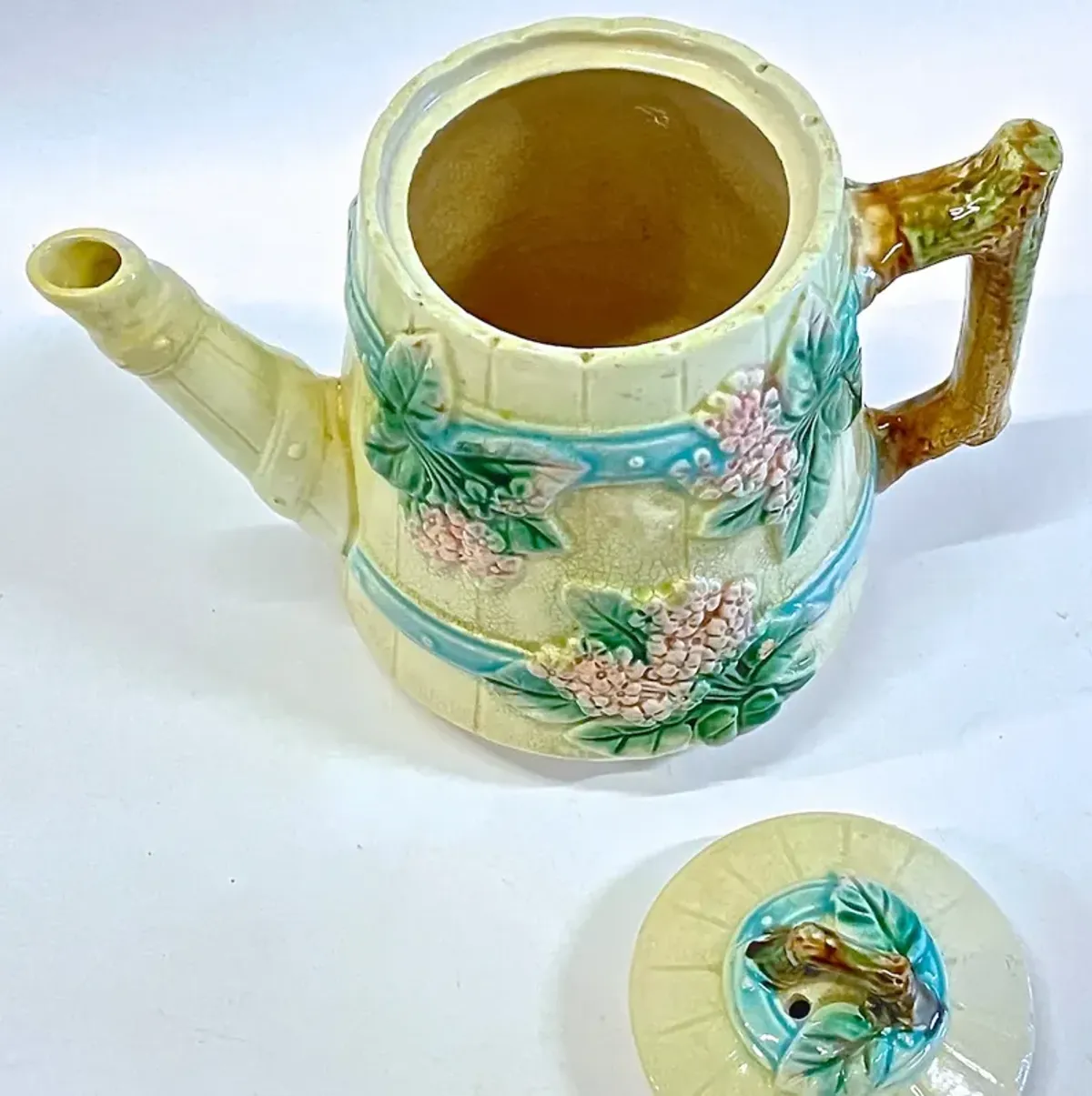 Antique Majolica Floral Teapot - Vermilion Designs - yellow