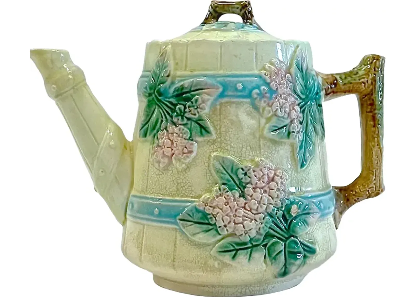 Antique Majolica Floral Teapot - Vermilion Designs - yellow