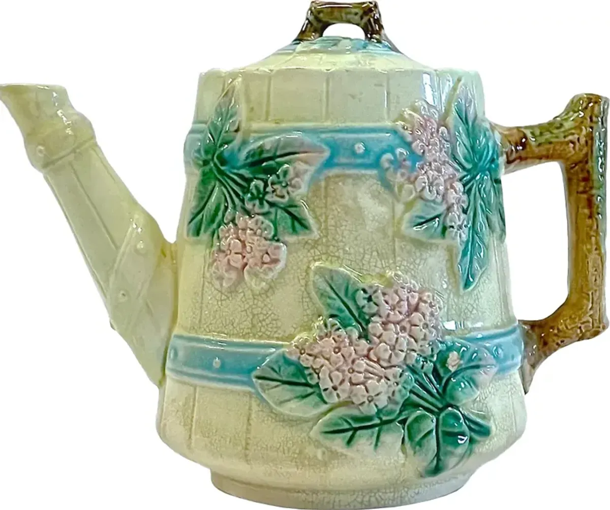 Antique Majolica Floral Teapot - Vermilion Designs - yellow