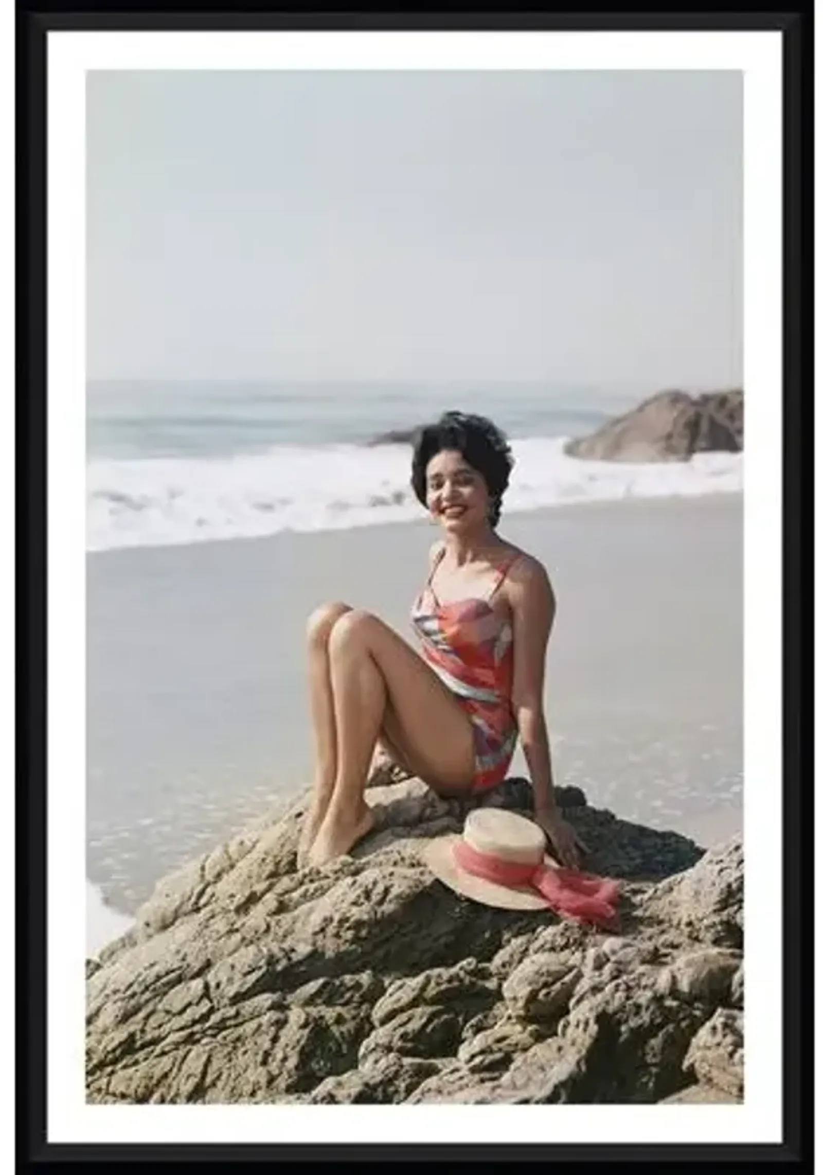 Tom Kelley - Young Woman Sitting on Rock - Black