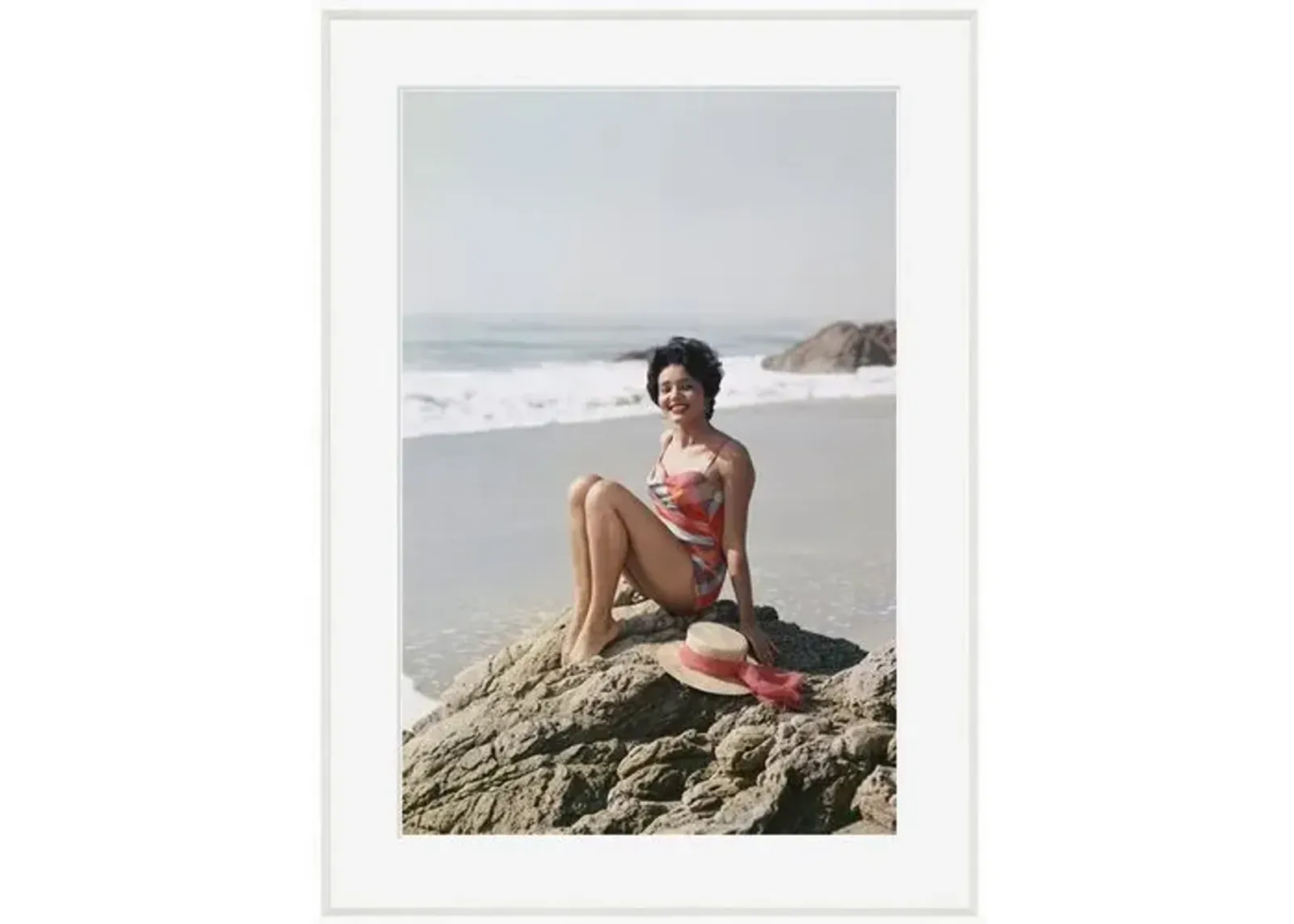 Tom Kelley - Young Woman Sitting on Rock - White