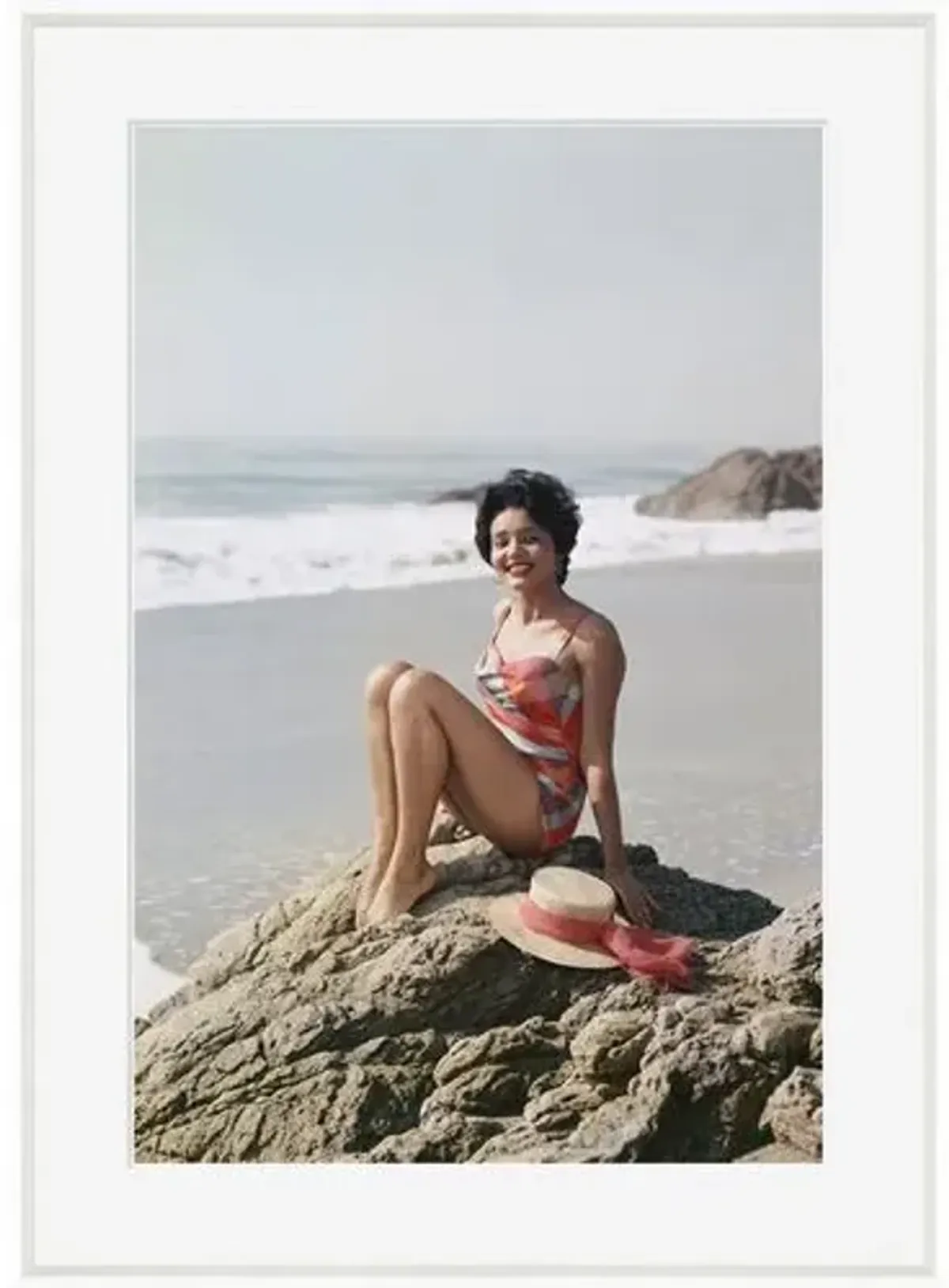 Tom Kelley - Young Woman Sitting on Rock - White