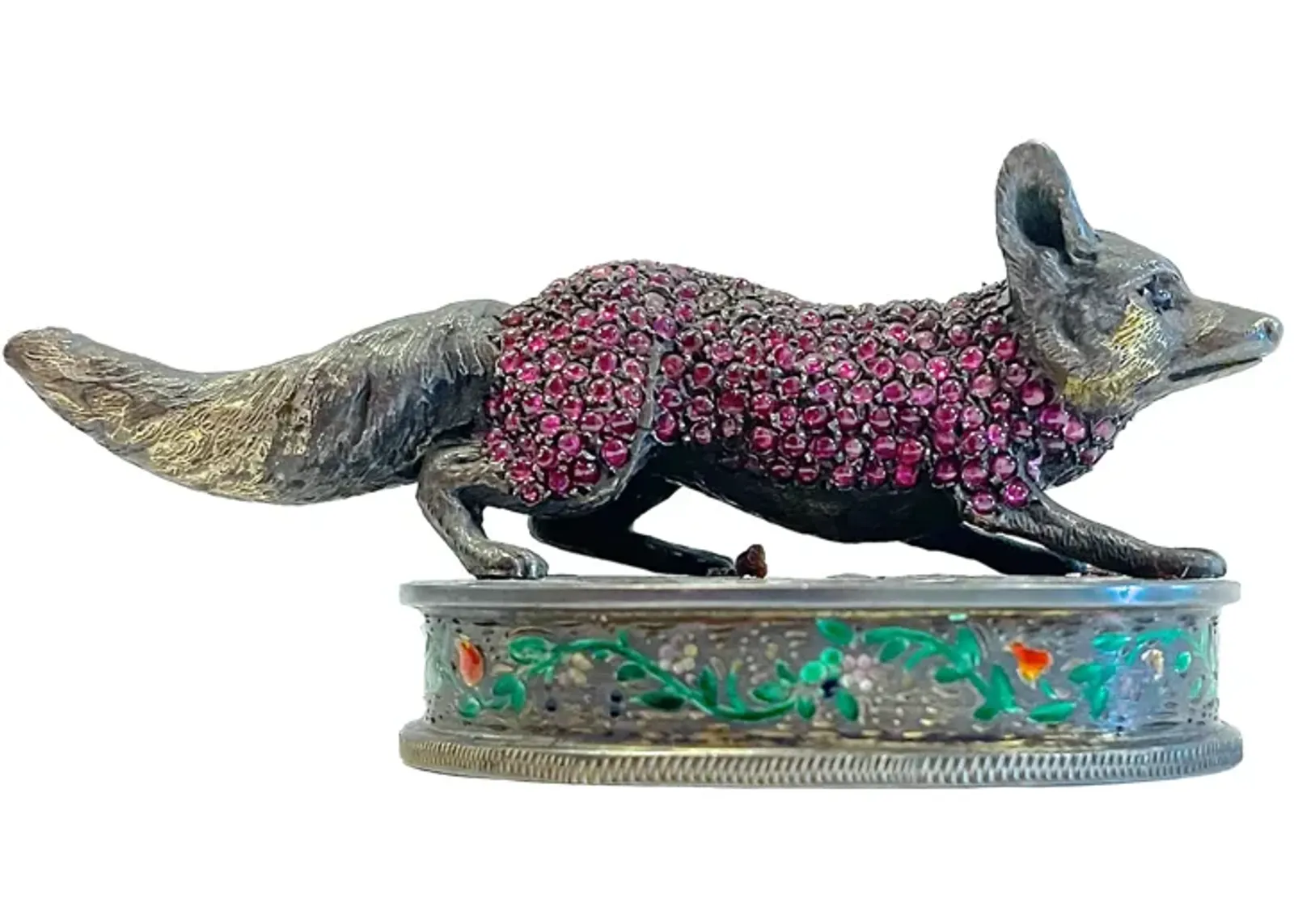 Antique Silver & Jeweled Fox Figurine - Vermilion Designs - Black