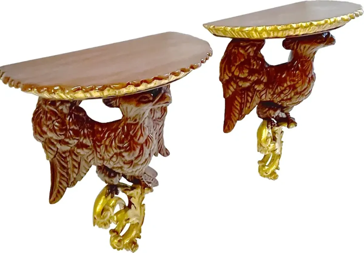 Gilt Eagle Wall Shelves - Set of 2 - Vermilion Designs - Brown