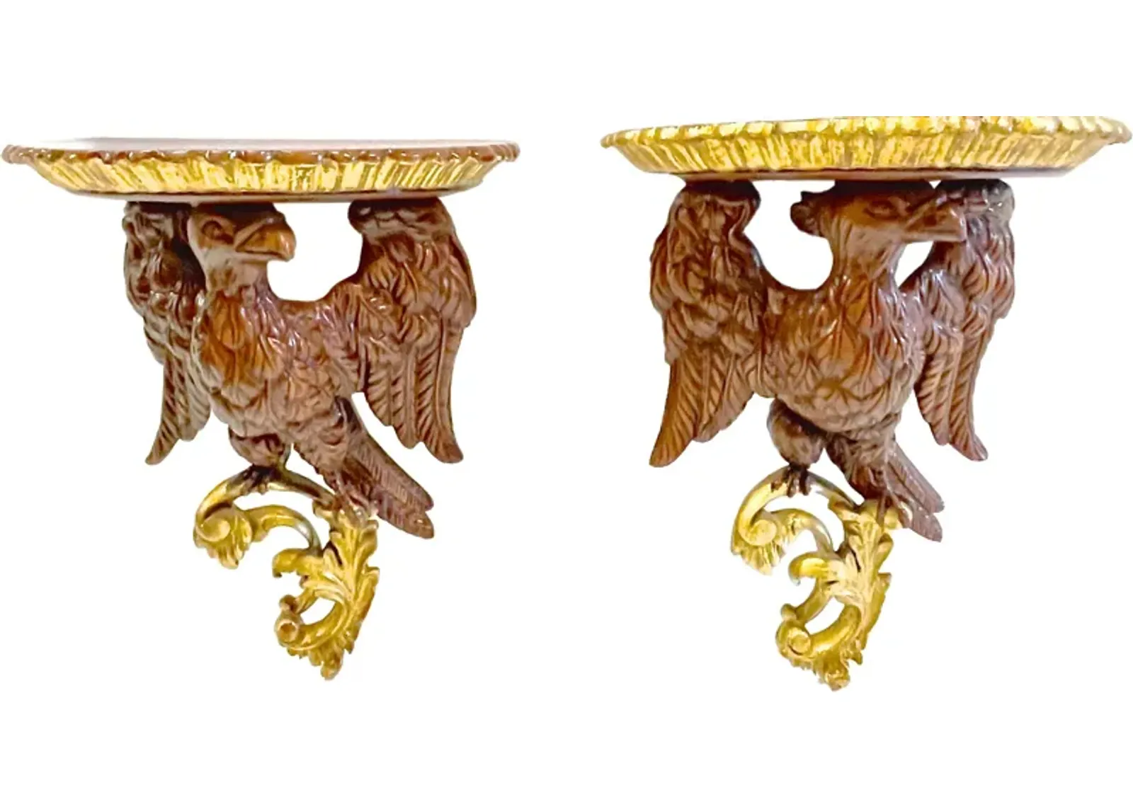 Gilt Eagle Wall Shelves - Set of 2 - Vermilion Designs - Brown