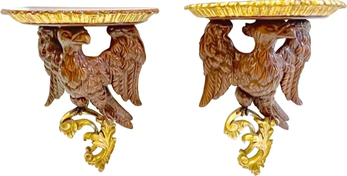 Gilt Eagle Wall Shelves - Set of 2 - Vermilion Designs - Brown