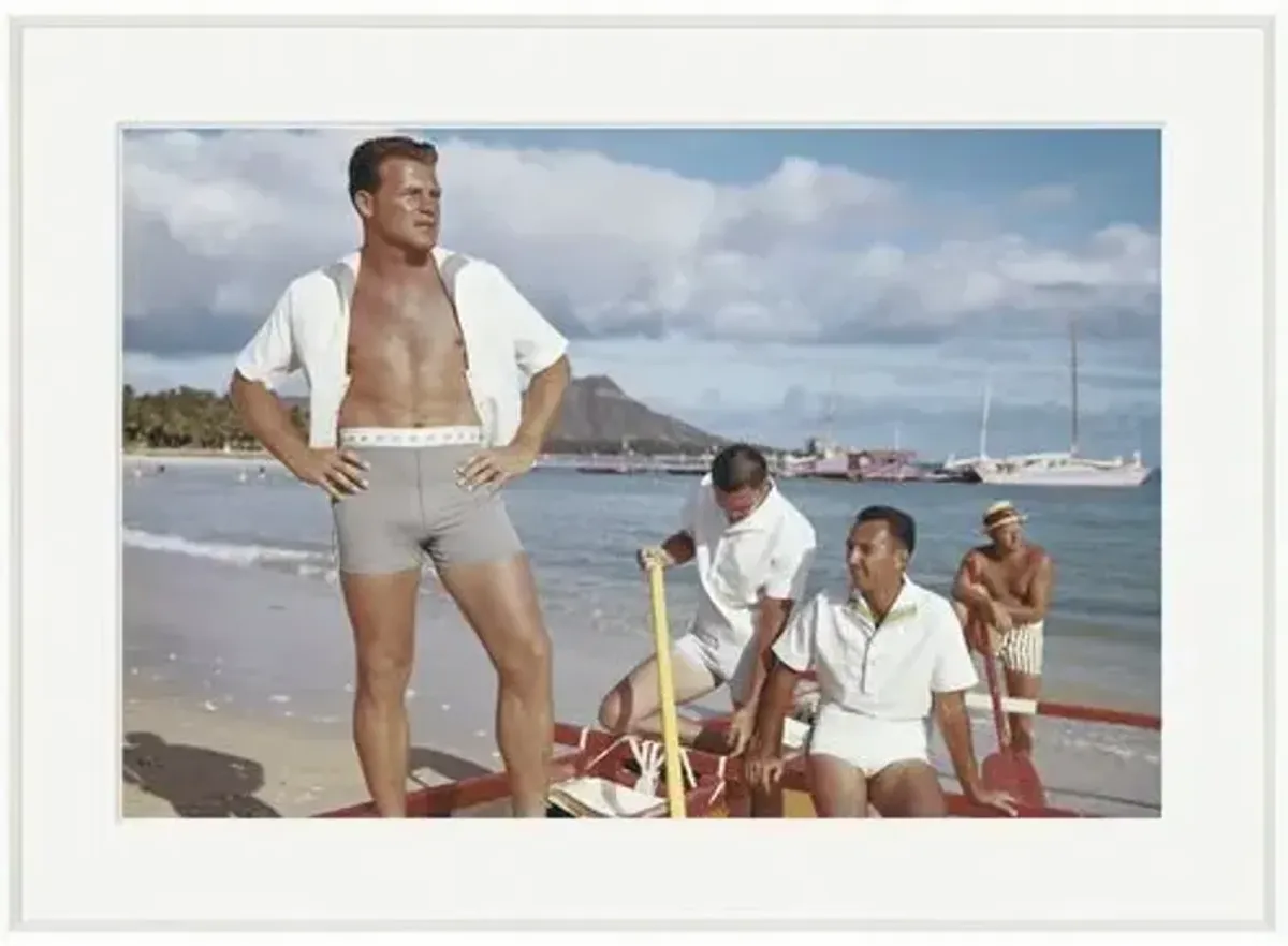Tom Kelley - Friends Standing in Boat at Beach - White