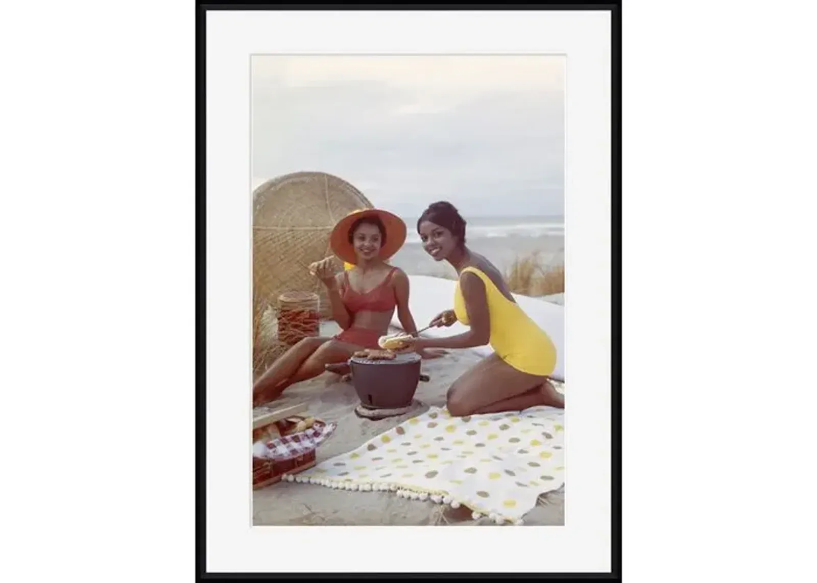 Tom Kelley - Young Women Holding Hot Dog on Beach - Black