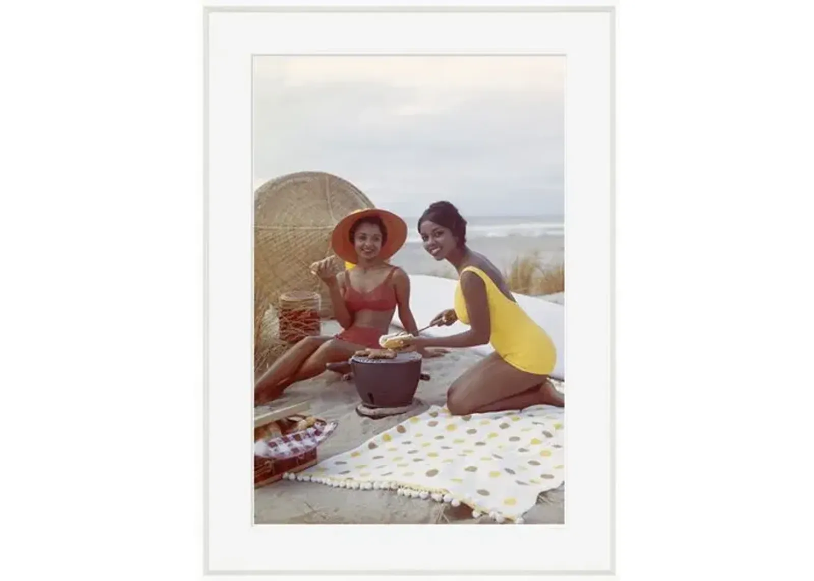 Tom Kelley - Young Women Holding Hot Dog on Beach - White