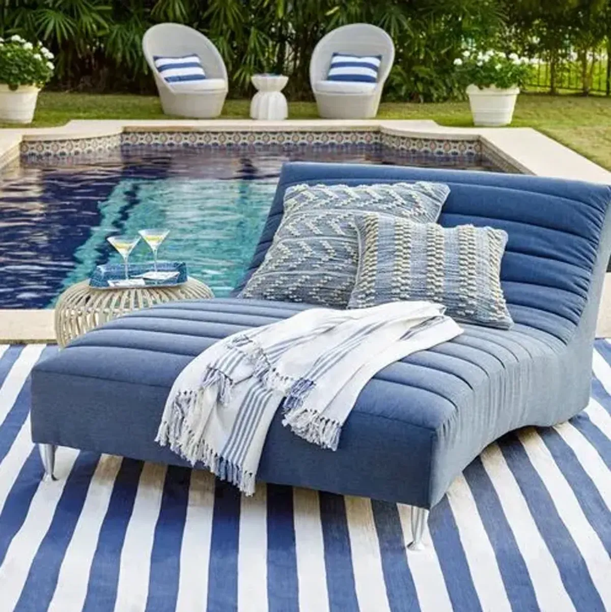 Ibiza Throw - French Blue/White - Pine Cone Hill, Fringed