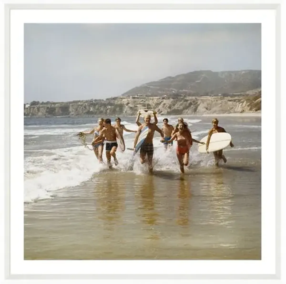 Tom Kelley - Running in Water with Surfboards - White