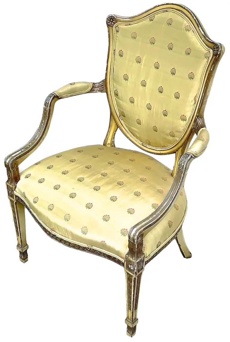 Antique Shield Back Gold Silk Armchair - Vermilion Designs - Yellow