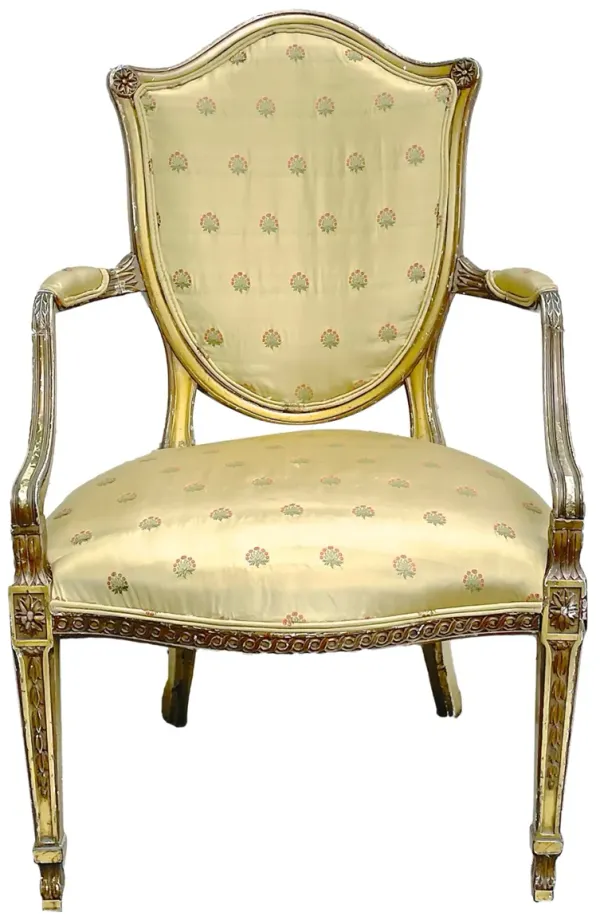 Antique Shield Back Gold Silk Armchair - Vermilion Designs - Yellow