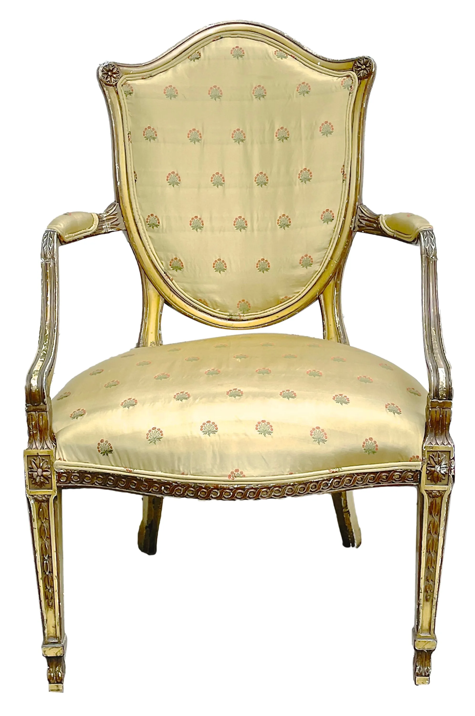 Antique Shield Back Gold Silk Armchair - Vermilion Designs - Yellow