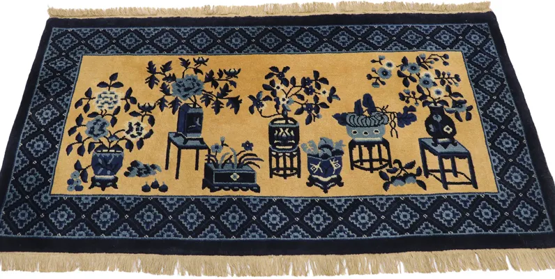 Chinese Baotou Pictorial Rug - 2'4 x 4'6 - Esmaili Rugs & Antiques - Blue - Blue