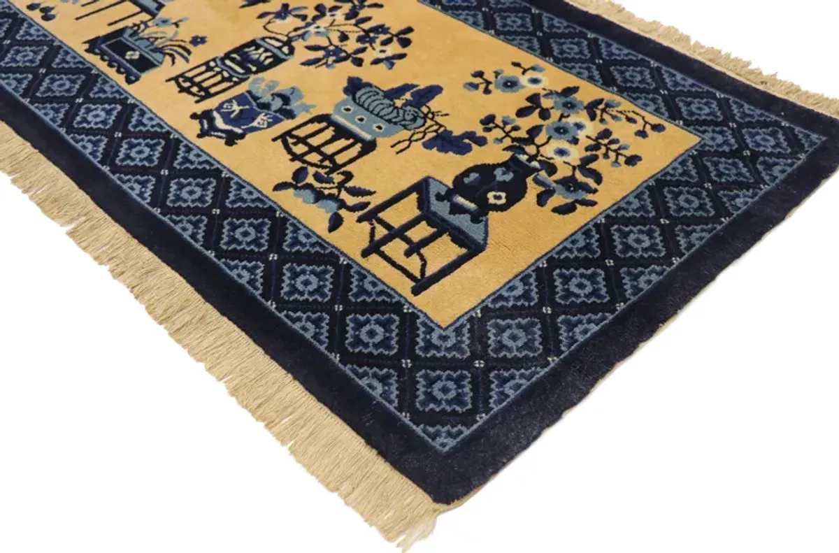 Chinese Baotou Pictorial Rug - 2'4 x 4'6 - Esmaili Rugs & Antiques - Blue - Blue