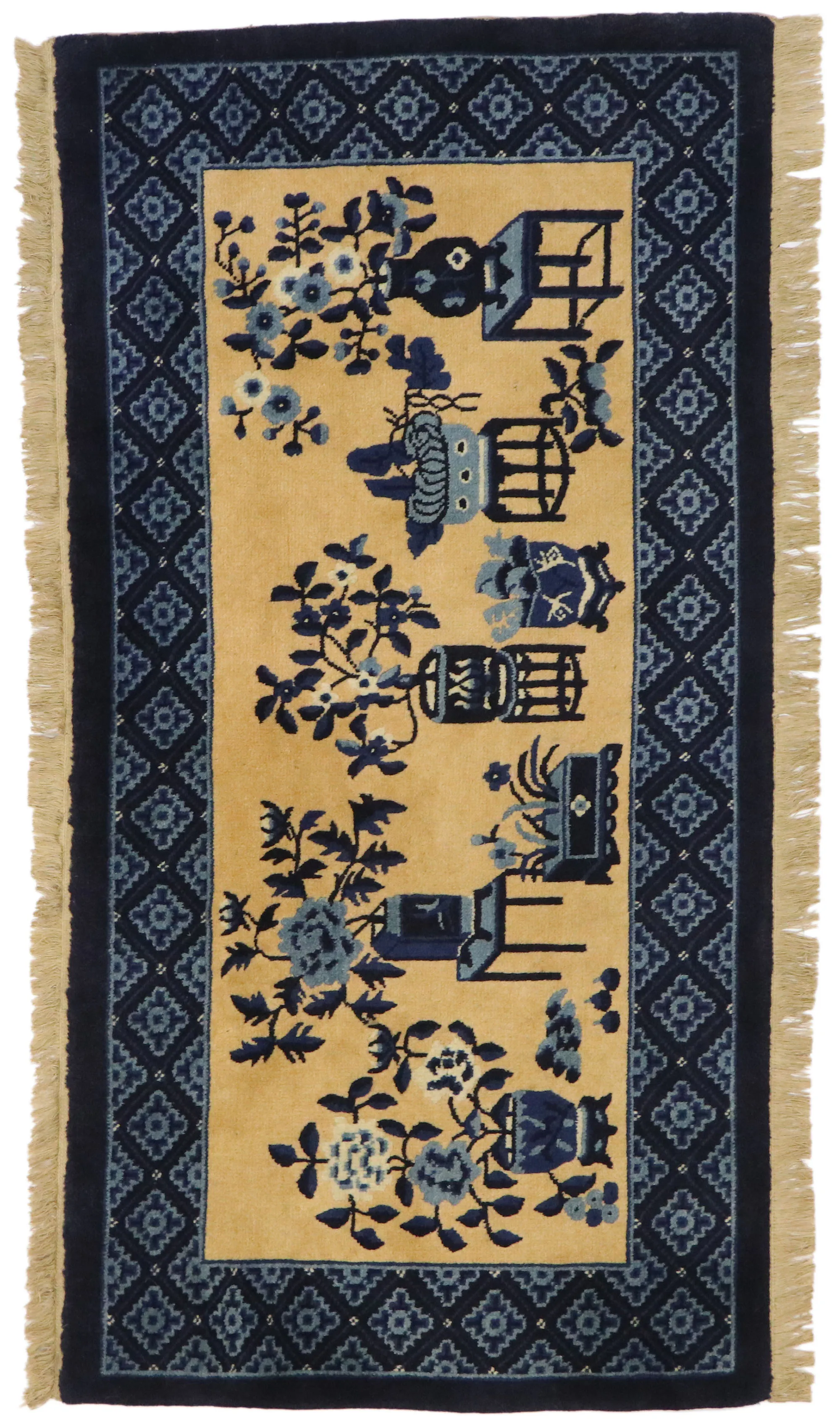 Chinese Baotou Pictorial Rug - 2'4 x 4'6 - Esmaili Rugs & Antiques - Blue - Blue