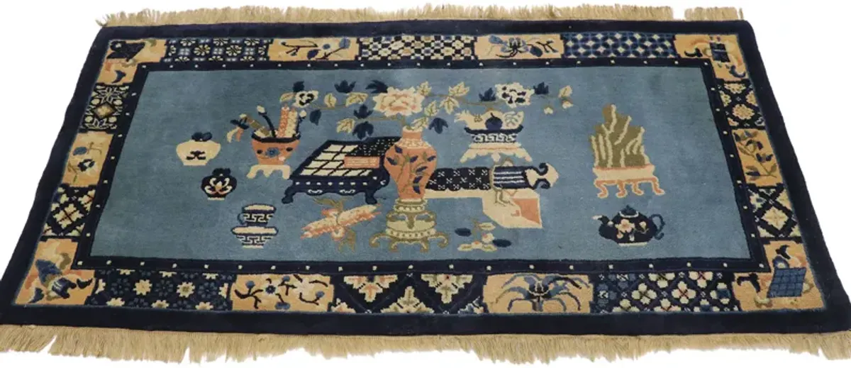 Chinese Baotou Pictorial Rug - 2'5 x 4'7 - Esmaili Rugs & Antiques - Blue - Blue