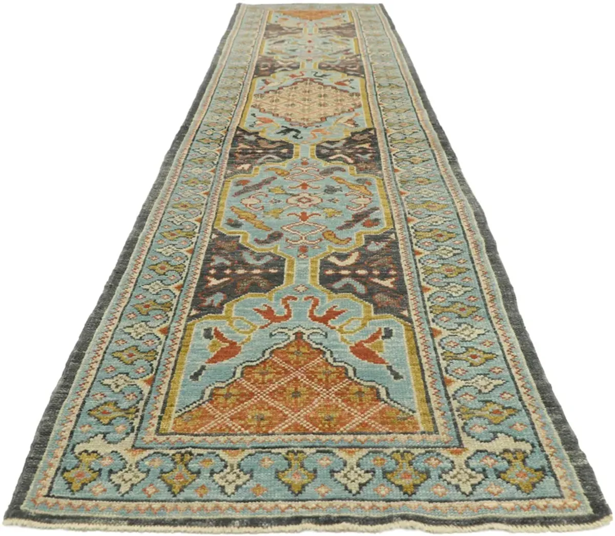 Turkish Oushak Runner - 2'11 x 13'4 - Esmaili Rugs & Antiques - Blue - Blue