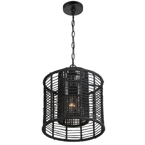 Jayna 1-Light Pendant - Matte Black Jute - Crystorama