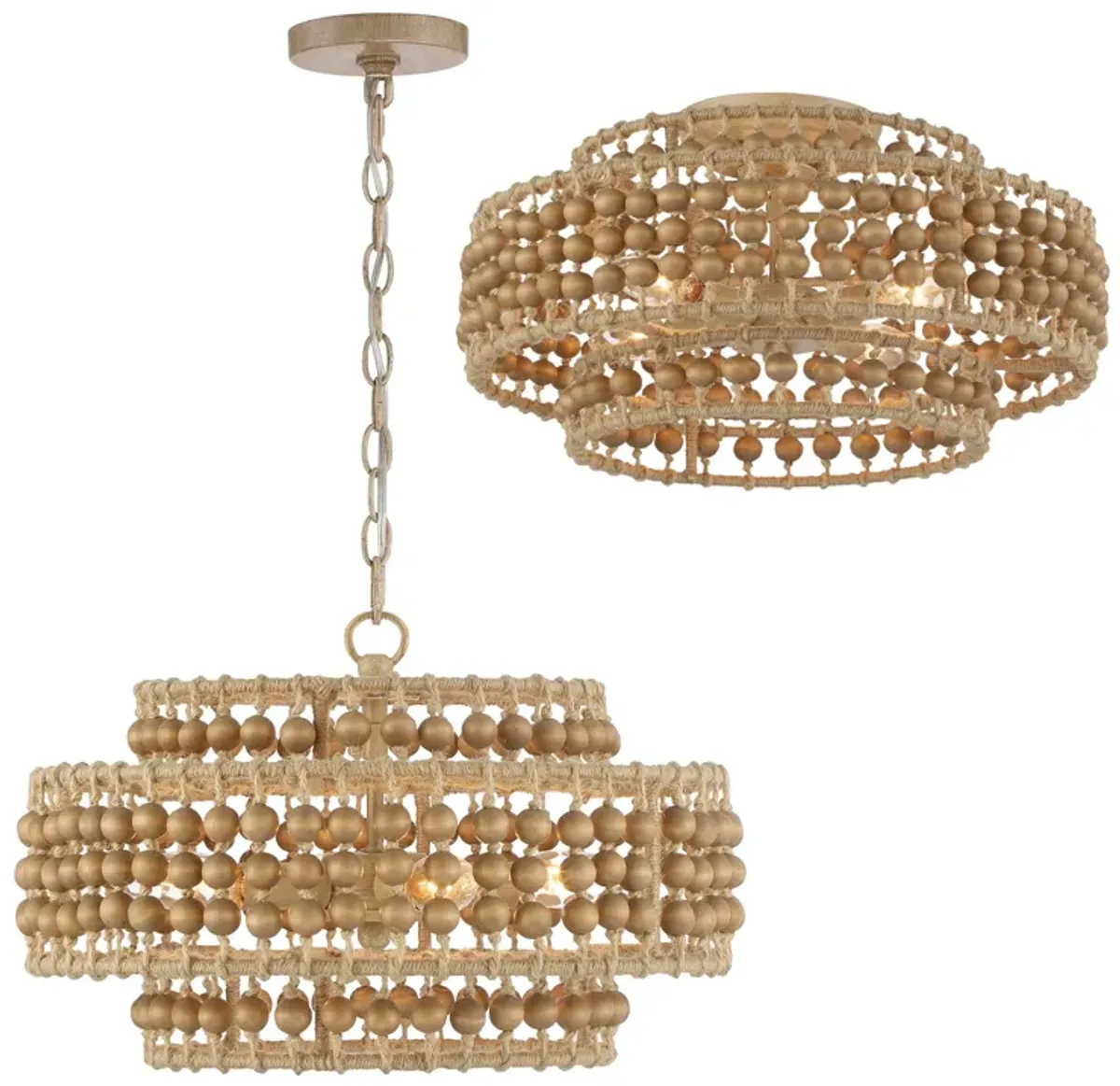 Silas 3-Light Beaded Chandelier - Natural Jute - Crystorama - Brown