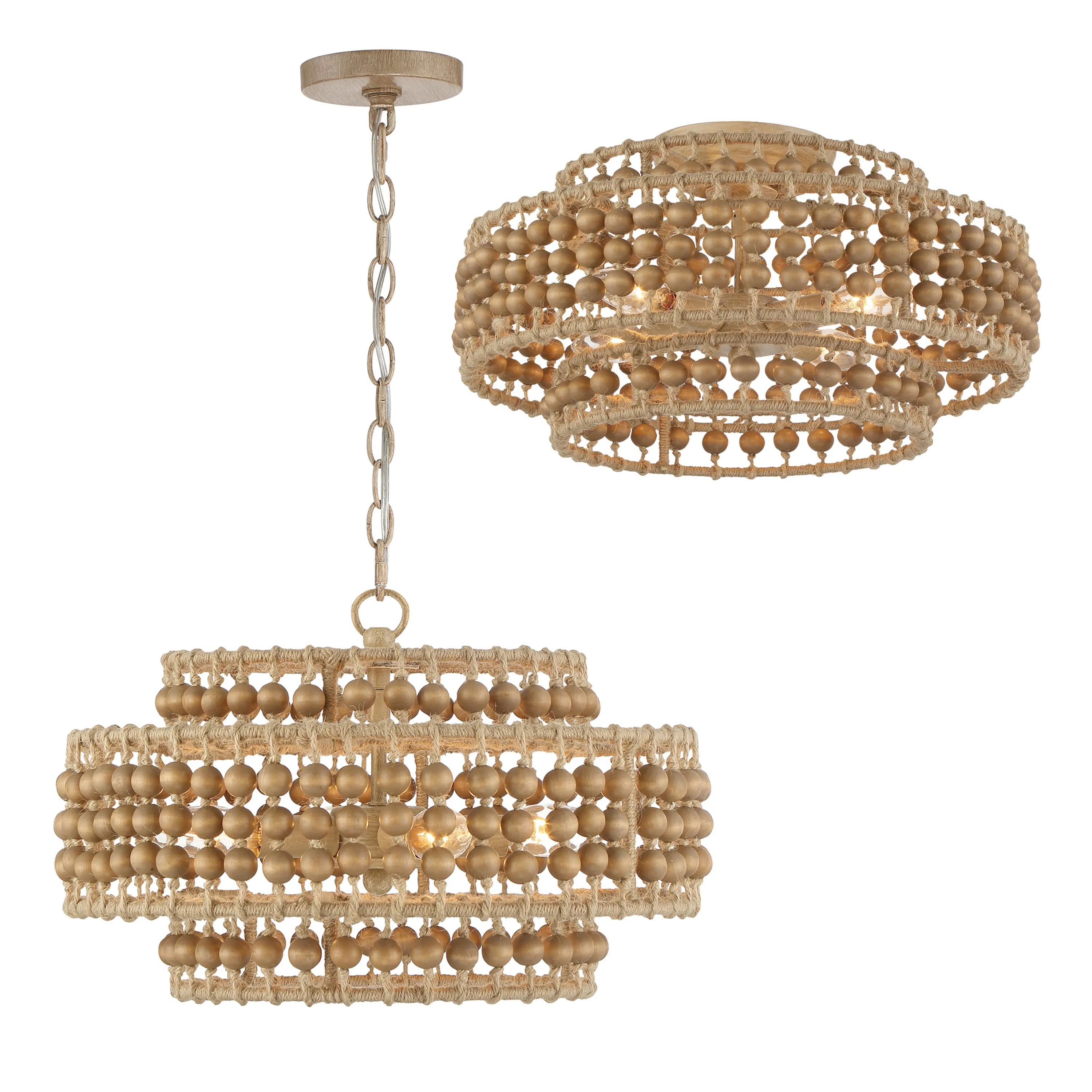 Silas 3-Light Beaded Chandelier - Natural Jute - Crystorama - Brown