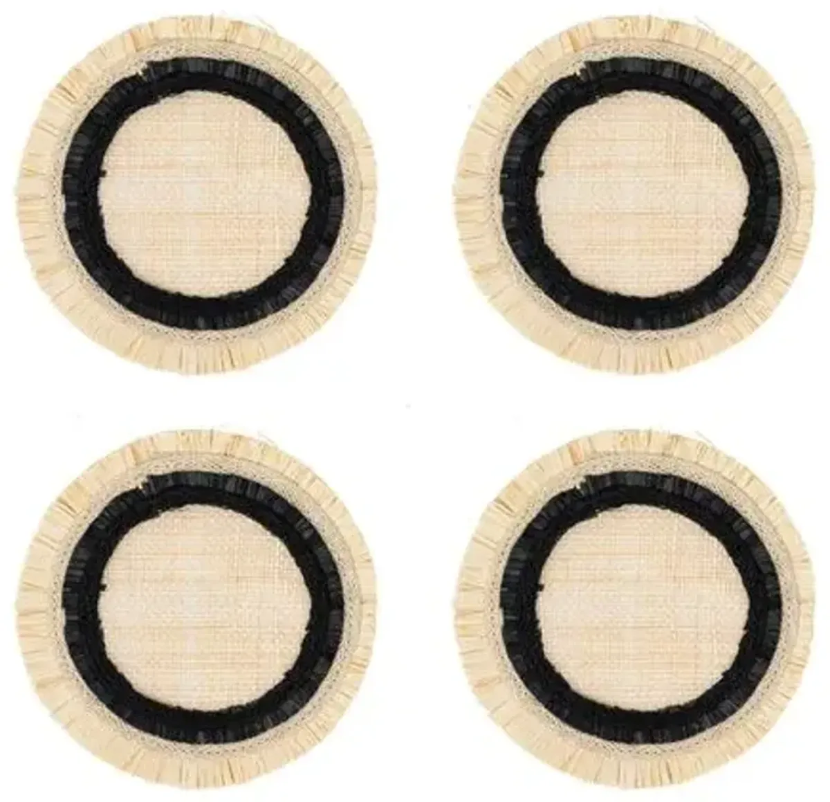 Set of 4 Ruffle-Edge Straw Coasters - Black/Natural - Joanna Buchanan