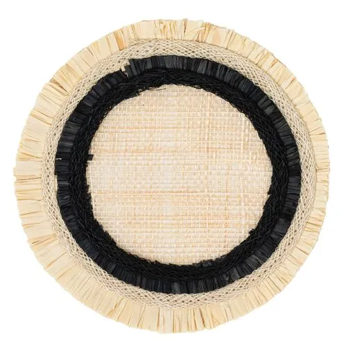 Set of 4 Ruffle-Edge Straw Coasters - Black/Natural - Joanna Buchanan